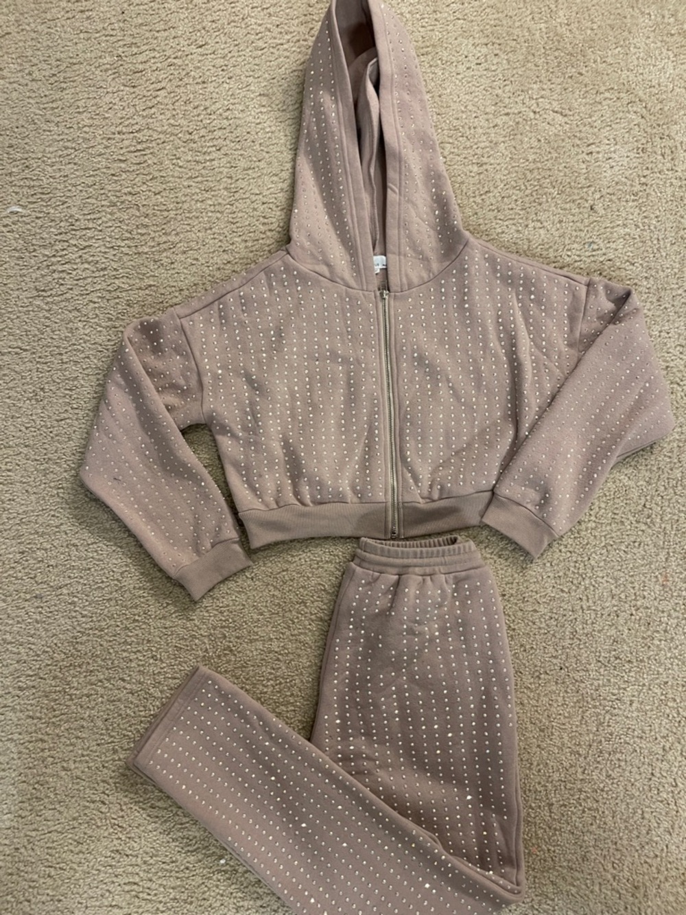Hot & Delicious Taupe Studded Hoodie and Jogger Set
